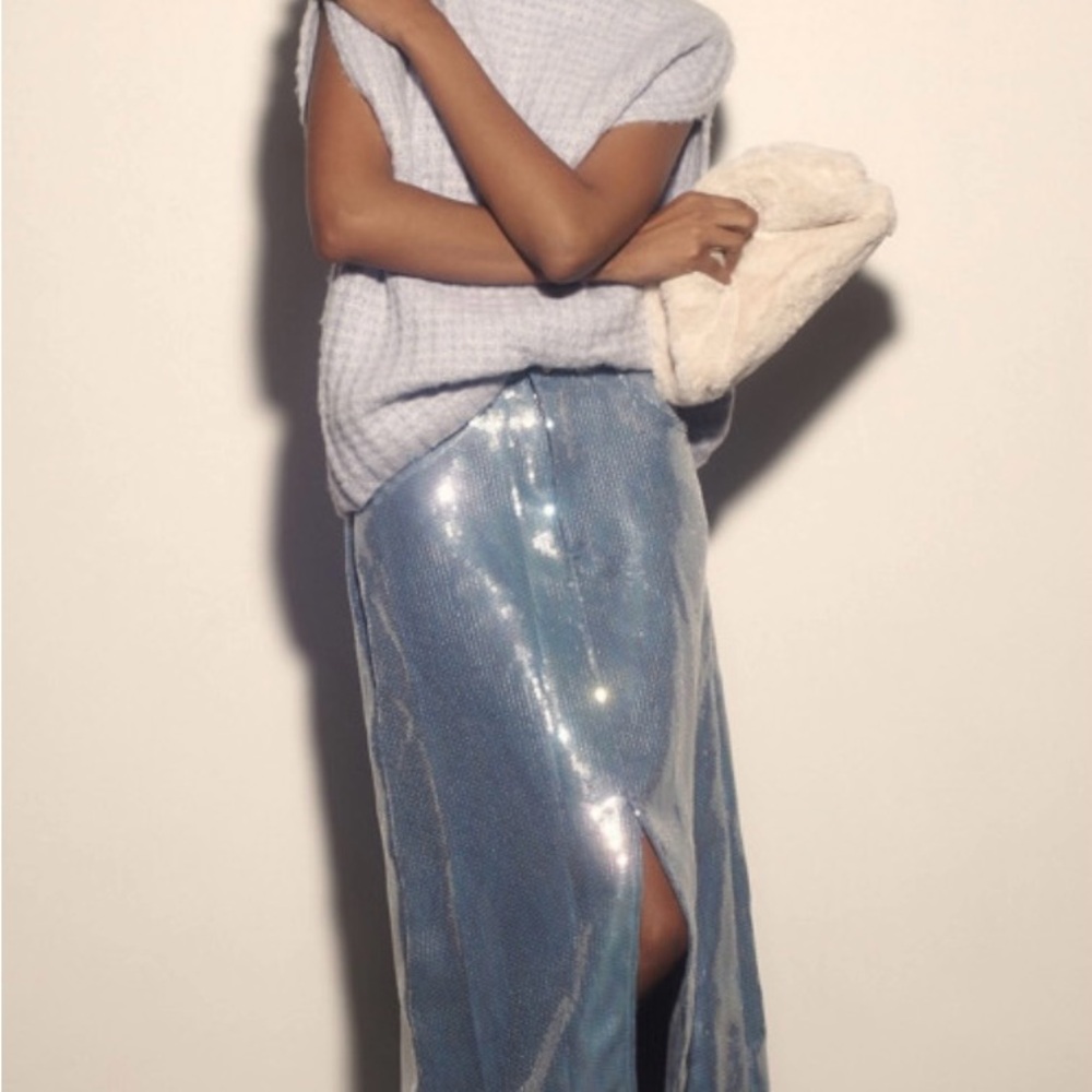 Anthropologie Shimmering Blue Midi Skirt